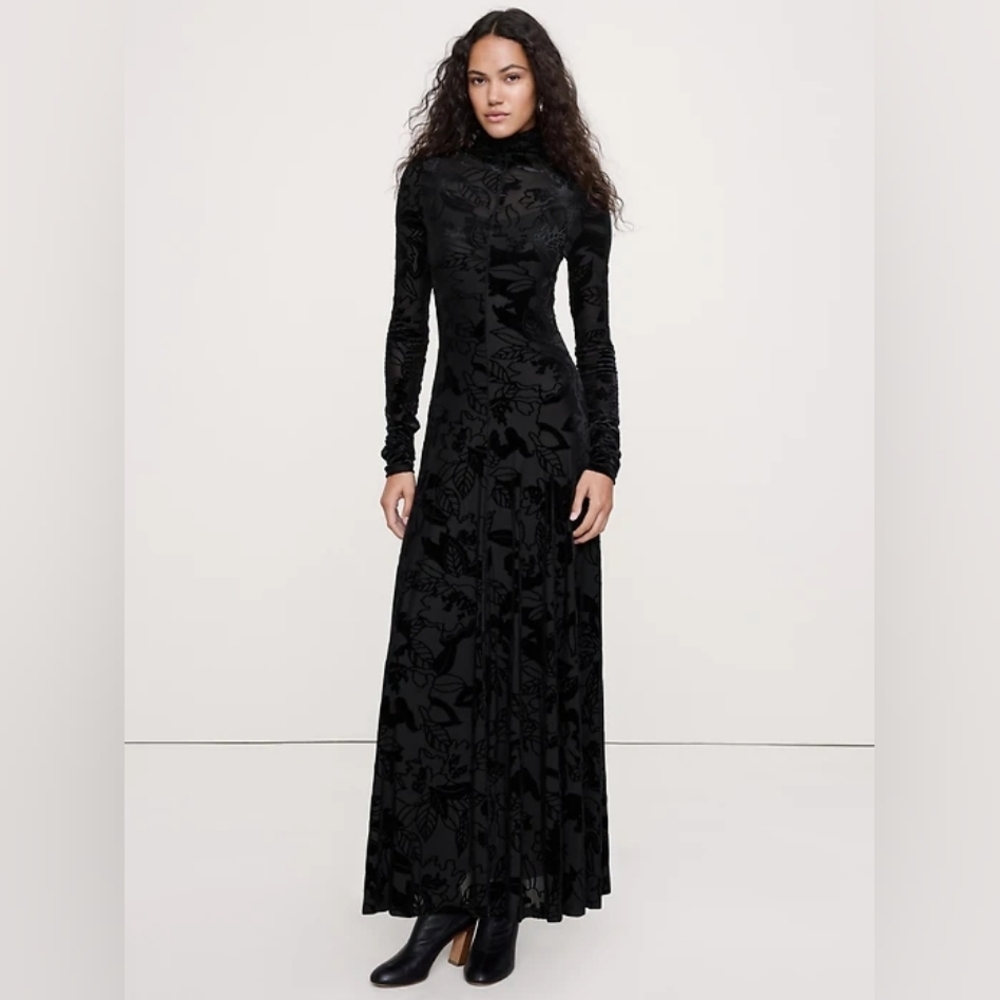 Banana Republic Burnout Velvet Maxi Dress Black Floral